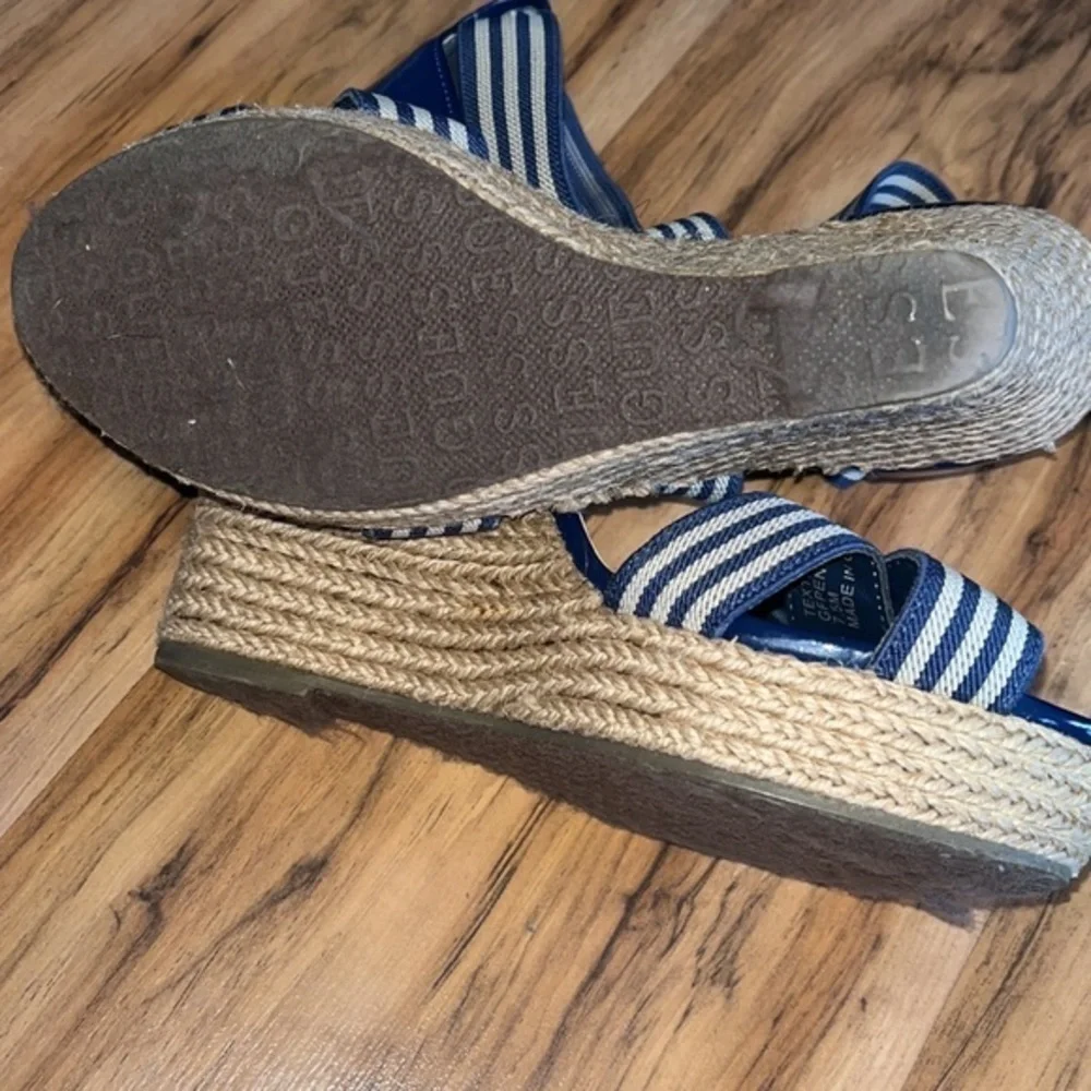 Guess Espadrille Wedges striped straps navy/white 7.5